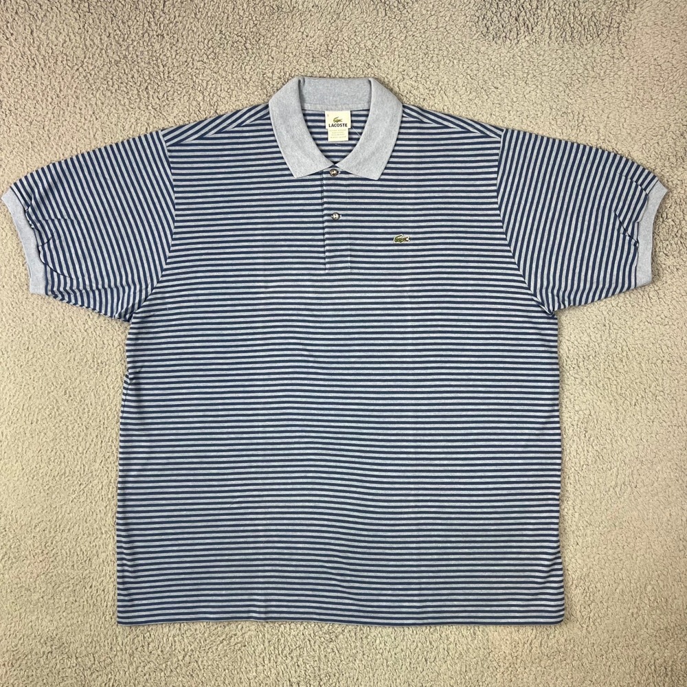 Lacoste Polo Shirt US Men 4XL (EU/3XL) Blue Striped Short Sleeve Cotton Vintage